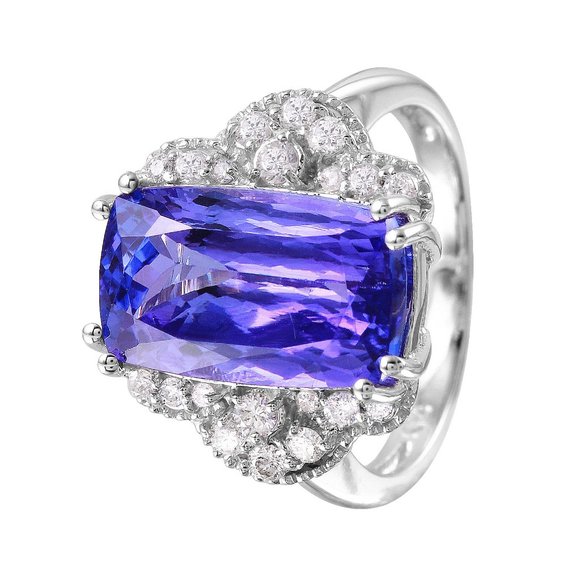 14KT White Gold 7.38ctw Tanzanite and Diamond Cocktail Ring Size 6.5 L1546 - Picture 1 of 6